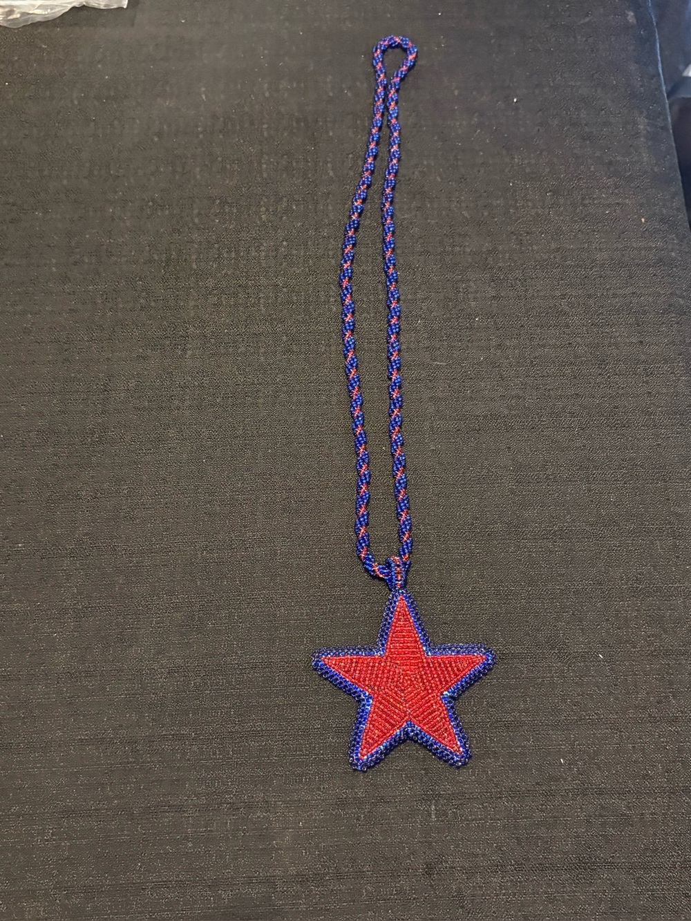 Handmade star-shaped red & blue seed beads necklace
